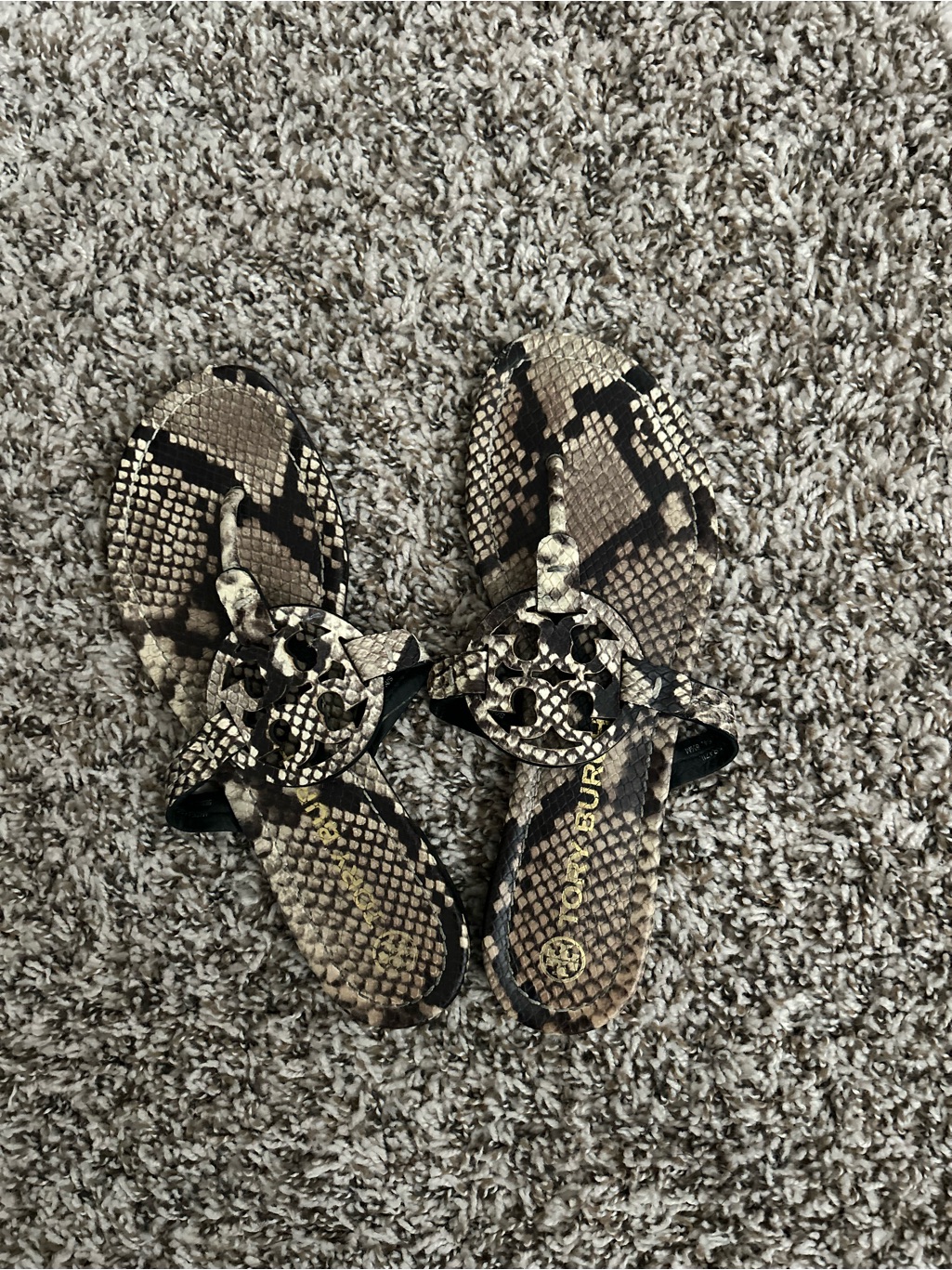 Tory Burch Snake-Print Miller Thong Sandals In Brown/Black